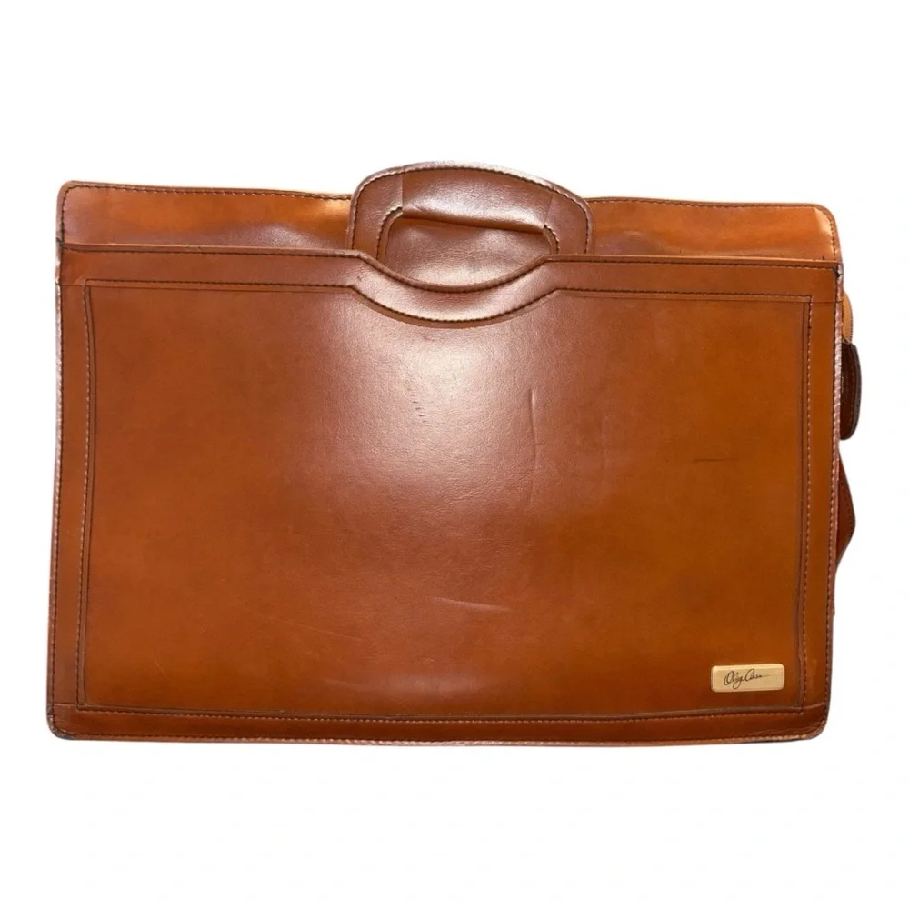 Oleg Cassini Vintage Brown Leather Attaché Briefcase Messenger Bag BP4